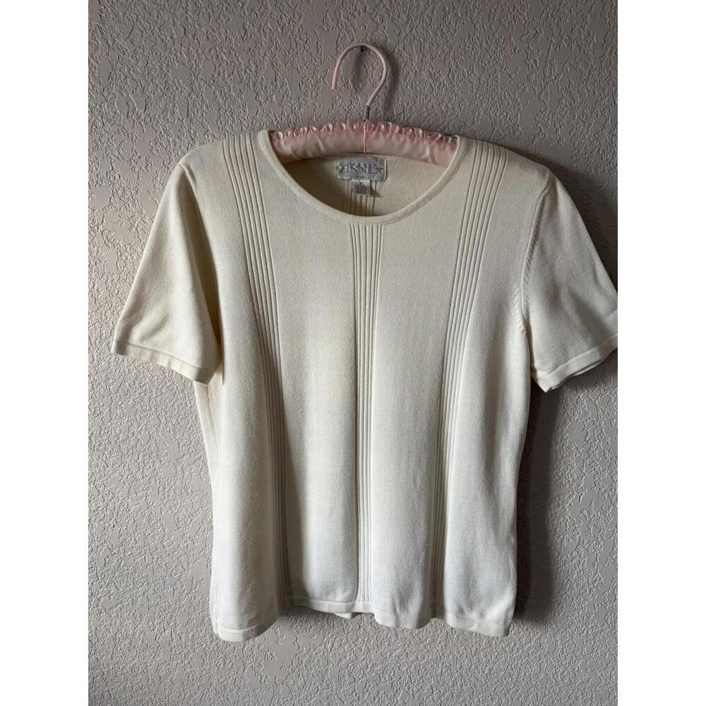 VTG Casual Corner Knit Short Sleeve Sweater Cotton Blend M 90s Cream Australia